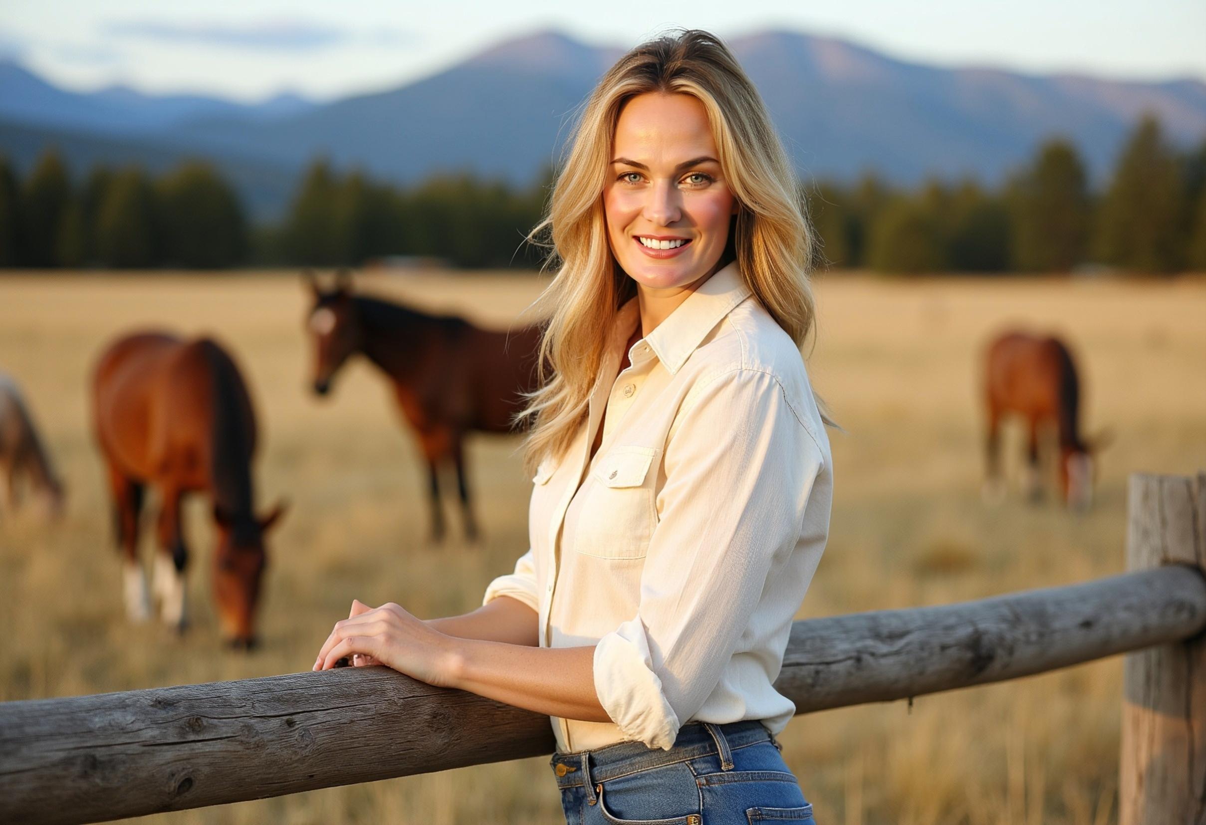 Montana Lowden with her horses at the ranch
